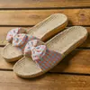 Pantuflas de Lino para Mujer Verano Nuevo Hogar Pareja Interior Suela Suave Antideslizantes Tela a Cuadros Pantuflas Verano