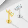 Plata de Ley S925 Ópalo Perforación de Cabeza Plana Hélice Hueso del Oído Joyería Pendiente de Rosca Transfronteriza Europea y Americana Joyería de Plata de Alta Gama para Mujeres