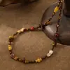 Collar Maillard de Cuentas de Piedra Ojo de Tigre Natural y Cuentas de Vidrio Cadena para Clavícula Cadena Creativa de Empalme de Alta Gama Cadena para Suéter de Otoño e Invierno