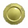 Plato decorativo de cena retro estilo europeo de lujo ligero con borde de cuentas de 13 pulgadas, plato de plástico con recubrimiento en polvo de PP para restaurantes y hoteles, exclusivamente para exportación