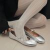 Edición Piel de Vaca ~ Estilo Hada Zapatos Mary Jane de Piel Genuina Plata para Mujer Zapatos Planos de Primavera con Punta Redonda