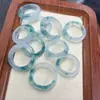 Anel com padrão de flor de jadeíta, anel de flor azul de jade gelo, joias de jadeíta DIY, anel de corrida com padrão de flor de quartizita
