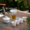 Juego de té de kung fu de viaje de jade de suet, cuenco de cerámica para exteriores, taza de té, porcelana blanca simple, almacenamiento portátil