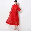 Foto Real de un Vestido Romántico Estilo Francés con Bordado Floral Tridimensional, Cuello Alto, Mangas Largas, Ceñido a la Cintura, Elegante Vestido de Corte A que Alarga la Figura