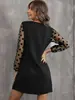 Amazon Transfronterizo Primavera, Verano y Otoño Nuevo Elegante Color Puro Encaje Empalmado Cuello en V Versión A Vestido de Manga Larga