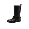 Botas de Couro Bovino de Primeira Camada Meio da Panturrilha Femininas Botas de Motociclista Outono e Inverno Novas de Couro Genuíno Bico Redondo Para Calçar Salto Médio Botas Casuais Botas Individuais Femininas