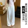 Calça de Sarja com Linho Azul Marinho de Pernas Largas para Mulheres, Novo Estilo Verão 2026, Estilo Petite Old Money, Cintura Alta, Emagrecimento, Calça Casual de Linho