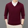 Nuevo Suéter de Punto para Hombre Otoño e Invierno Cuello en V Manga Larga Suéter Básico de Punto Cálido Casual Ropa Interior Suéter de Color Sólido Tendencia