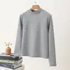Camiseta de Manga Larga para Mujer con Cuello Medio a Rayas Otoño e Invierno Nueva Moda Elegante Interior Forrado de Polar Cepillado