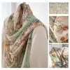 Nuevo Producto de Primavera: Bufanda de Seda Floral Verde para Mujer, Chal Largo de Seda, en Stock para Venta al por Mayor