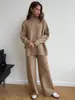 Conjunto de Suéter de Gola Alta Feminino Europeu e Americano Outono e Inverno Novo Casual Solto Tricô Top e Calça Longa Conjunto de Duas Peças para Mulheres