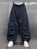 Calças masculinas de perna larga, estilo retrô japonês, frescas e estilosas, corte solto, design afunilado, inspiradas em roupas de trabalho, com bolsos grandes, calças compridas casuais