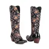 Talla US Otoño e Invierno Botas Altas de Charol con Punta Fina para Mujer Estilo Europeo y Americano Tacón Cuadrado sin Cordones Cuero Brillante Botas de Cuero para Mujer Transfronterizas