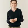 Nova Blusa com Capuz de Caxemira Outono/Inverno 2025 para Mulheres, Suéter com Capuz de Malha Slim Fit Soltinho, Jaqueta Camada Base para Mulheres