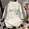 Camiseta de Manga Corta con Estampado de Letras de Diseño Estilo Coreano con Tres Rayas para Mujer 2026 Verano Nuevo Top Casual Estilo Pareja
