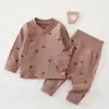 Conjunto de Ropa Interior para Bebé Primavera y Otoño Algodón Puro Sin Costuras Temporada Otoño e Invierno Ropa de Otoño Pantalones de Otoño Conjunto de Dos Piezas Capa Base Pijama de Manga Larga para Niñas