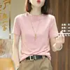 Verão 2026 Novo Top Fino Slim-Fit de Gola Redonda com Ombro Normal e Toque de Luxo na Cor Chá com Leite Camiseta de Manga Curta para Mulheres