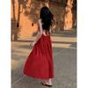 Vestido Sling Vermelho Festivo sem Costas Roupa de Viagem à Beira-Mar Feminina Vestido de Alta Qualidade para Fotografia no Verão