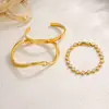 Pulsera Abierta de Moda Transfronteriza Europea y Americana de Acero Inoxidable Chapado en Oro de 18 Quilates, Pulsera de Lujo Ligero Estilo Ins Incrustada con Circonita para Mujer