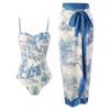 Traje de baño conservador de tres piezas con bikini unido retro francés de Amazon europeo y americano que cubre el vientre para playa y aguas termales