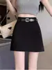 Falda de traje gris para mujer, primavera y otoño, estilo popular, de cintura alta, corte ajustado, falda de línea A a la moda, adelgazante, que se ajusta a la cadera, falda corta