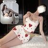 Crisp Love Nuevo Estilo Europeo y Americano Estampado de Amor Hogar Volantes Dulce Sencillo Casual Pantalones Cortos de Tirantes Conjunto de Dos Piezas