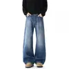 Ean patrón primavera otoño sueltos rectos pierna ancha ajuste tendencia cl pantalones vaqueros sub lavados para hombre modelo de hombre articulación de bambú
