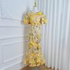 Vestido de mujer con bordado transfronterizo nuevo Primavera 2025 bordado de color tridimensional manga abullonada falda de sirena ajustada a la cadera