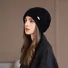 Sombrero de Punto de Terciopelo con Pelo de Nuevo Estilo para Otoño e Invierno para Mujer, Sombrero Cálido para Ponerse, Sombrero con Protección para los Oídos a Prueba de Viento, Ala Ancha de Moda, Cara Pequeña