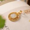 Colgante de plata de ley S925 con diseño de ciervo, chapado en oro, con pantalla de jade hetiano, hueco y patrón auspicioso para damas.