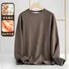 Camiseta Masculina Base Camada Gola Redonda Mistura de Lã Pesada Dupla Face 320g Outono e Inverno Quente Manga Longa Cor Sólida