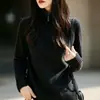 Tricô Feminino Outono e Inverno Manga Longa Costela Gola Alta Solto Macio Casual Pulôver
