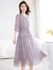 Vestido Bordado de Seda de Marca de Luxo para Mulheres, Decote em V de Alta Qualidade, Elegante e Rejuvenescedor, Emagrecedor Vestido Longo 2026