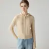 Estilo Old Money Cardigan con Capucha de Punto Trenzado 100% Cachemira Pura Cremallera Corta Suéter de Punto Suéter Cálido de Punto Trenzado