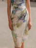 2026 Transfronterizo Europeo y Americano Amazon Sitio Independiente Vestido Bodycon de Malla Estampada con Cuello Volante Moderno y Sexy