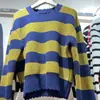 Estación Europea Otoño e Invierno Nuevo Jersey de Punto a Rayas de Color Contrastante de Cuello Redondo de Manga Larga de Estilo Perezoso Combinable para Mujer