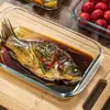 Molde para hornear de vidrio resistente al calor, plato transparente para microondas, molde para hornear casero para arroz al horno, plato cuadrado para pescado al vapor, plato para servir, plato de cena