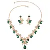 Bestseller internacional conjunto de joias colar e brincos de cristal e diamante floral elegante vintage corrente versátil para a clavícula feminina