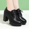 Uma geração de sapatos mãe primavera e outono couro macio fundo macio confortável sapatos de salto alto plataforma à prova d'água salto grosso sapatos femininos de meia-idade