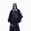 Camiseta de manga larga de algodón puro lavada con efecto desgastado y estampado de gato, estilo retro americano 2026 para hombre y mujer, corte holgado, top casual de nicho