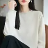 Suéter casual de algodón puro para mujer, estilo nuevo de otoño e invierno, cuello redondo, tejido suelto, manga larga, suave, versátil, top adelgazante