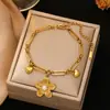 Pulsera Europea y Americana de Acero Inoxidable Transfronteriza, Colgante en Forma de Corazón de Oro de 18K, Pulsera Multinivel de Trébol de Cuatro Hojas para Mujer, Joyería de Cruz
