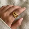 Anel de linha cruzada irregular retrô de alta resistência para moda transfronteiriça, elegante e simples, multicamadas, anel de estilo coreano de nicho