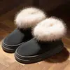 Pantuflas de algodón invierno casa cuello de pelo cálido cubierta de talón zapatos de confinamiento antideslizantes exterior más terciopelo botas de nieve casa antideslizante