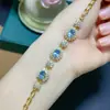 Pulsera de Topacio Azul Suizo Natural Puro Cuerpo Completo de Red Calidad Piedra Principal Tamaño 5*7mm Plata 925 Incrustación Seiko