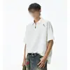 Nova Camisa Polo Waffle com Meio Zíper Estilo Americano para Homens, Marca Tendência com Bordado Texturizado, Corte Solto, Gola Reversível, Camiseta de Manga Curta para o Verão