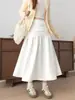Saia midi de retalhos em renda de malha branca lisa, novo estilo outono feminino, roupas femininas, marca "Radish Uncle"