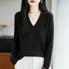 Nuevo Suéter de Lana Fina con Cuello en V de Manga Larga Color Sólido Espiga Ajuste Holgado Capa Base Otoño/Invierno 2026