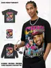 Camiseta de Manga Corta Estampada de Chris Brown Hip Hop Retro Americano Marrón Algodón Pesado Lavado Vintage Camiseta Moderna