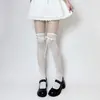 Meias 7/8 com Laço e Renda Verão Finas Brancas Estilo Ballet Meias de Rede Japonesas Lolita JK Aquecedores de Pernas